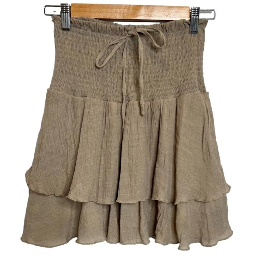 Valleygirl Womens Size AU 8 US 4 Taupe Smocked Ruffle Mini Skirt Pull On Neutral